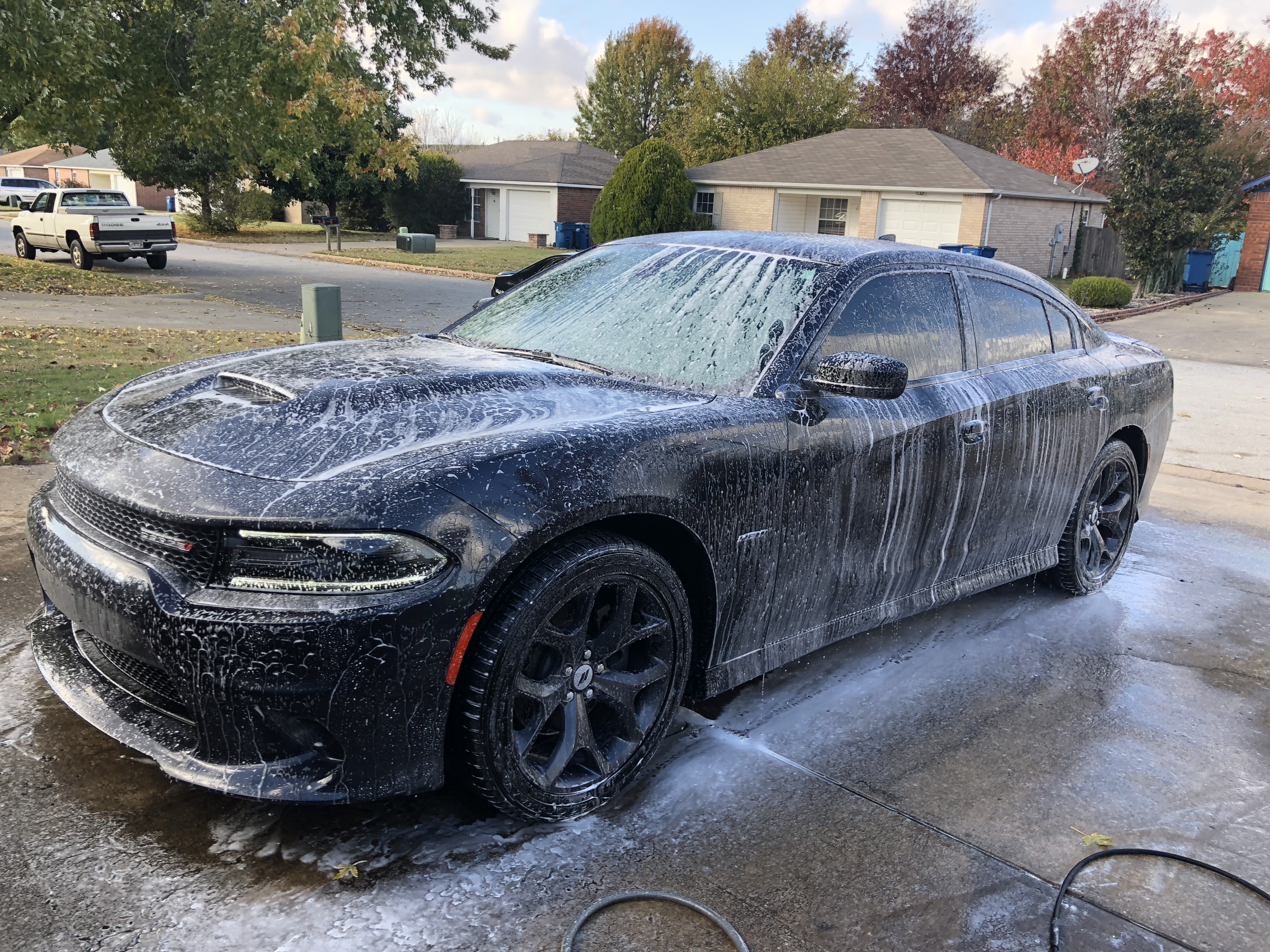 We are foaming up this black Dodge Charger in Bentonville, AR.